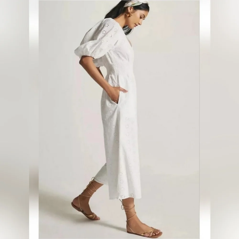 NWT Anthropologie Hutch Smocked-Waist Eyelet Jumpsuit - Picture 4 of 8